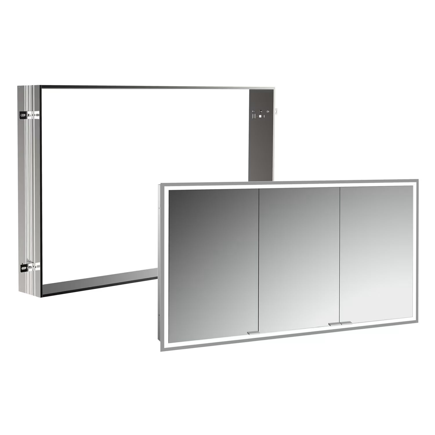 Zestaw Kronenbach Cube 2.0 szafka 120x17x70 cm z lustrem wpuszczana srebro anodowane z ramą montażową KB100212CR-Set