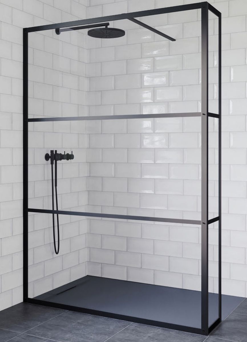 Riho Grid GB402 Walk-In kabina prysznicowa 90x30 cm wolnostojąca czarny mat/szkło Grid G004037121