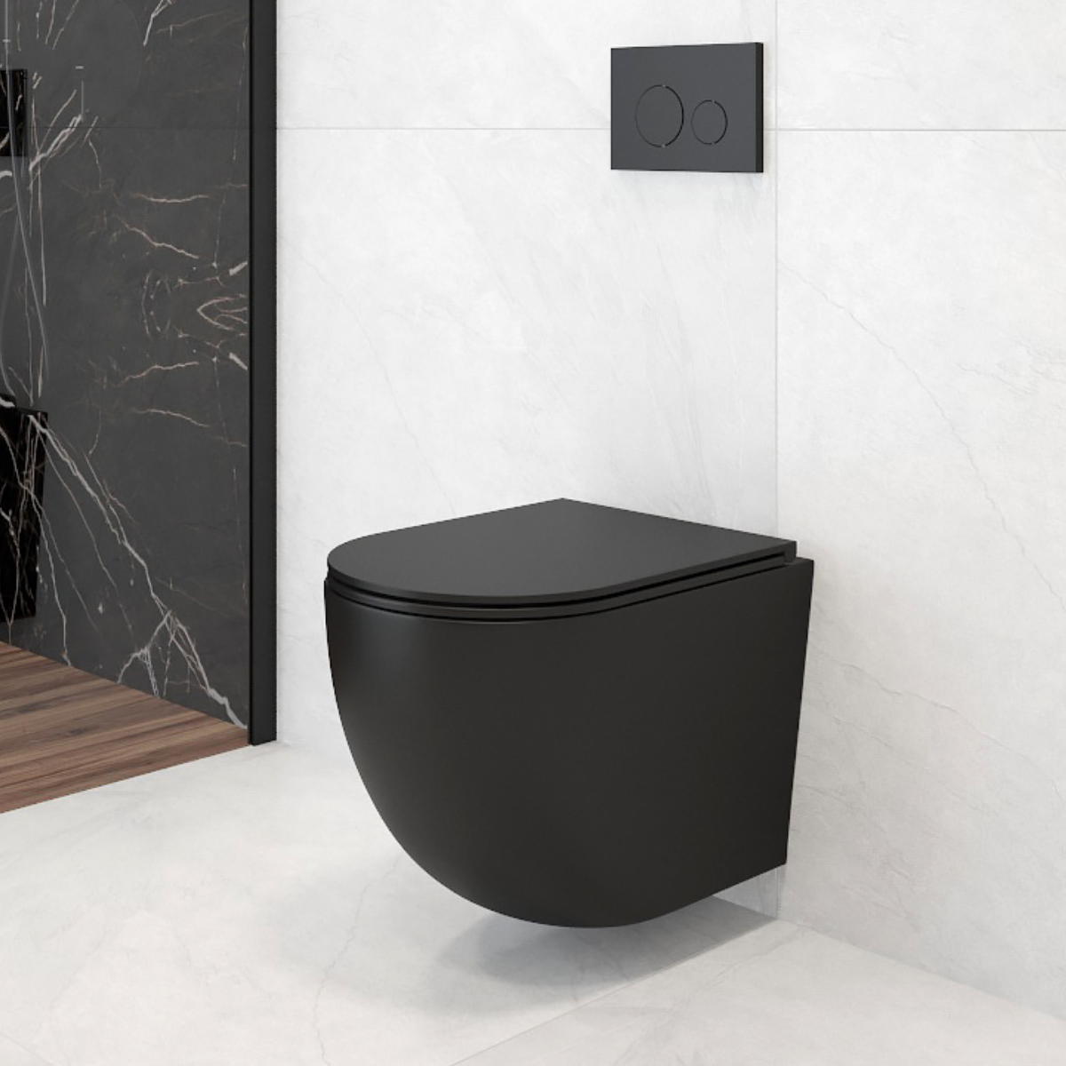 Oltens Hamnes Stille miska wisząca WC PureRim z deską wolnoopadającą czarna 42022300 - Wysyłka w 24h