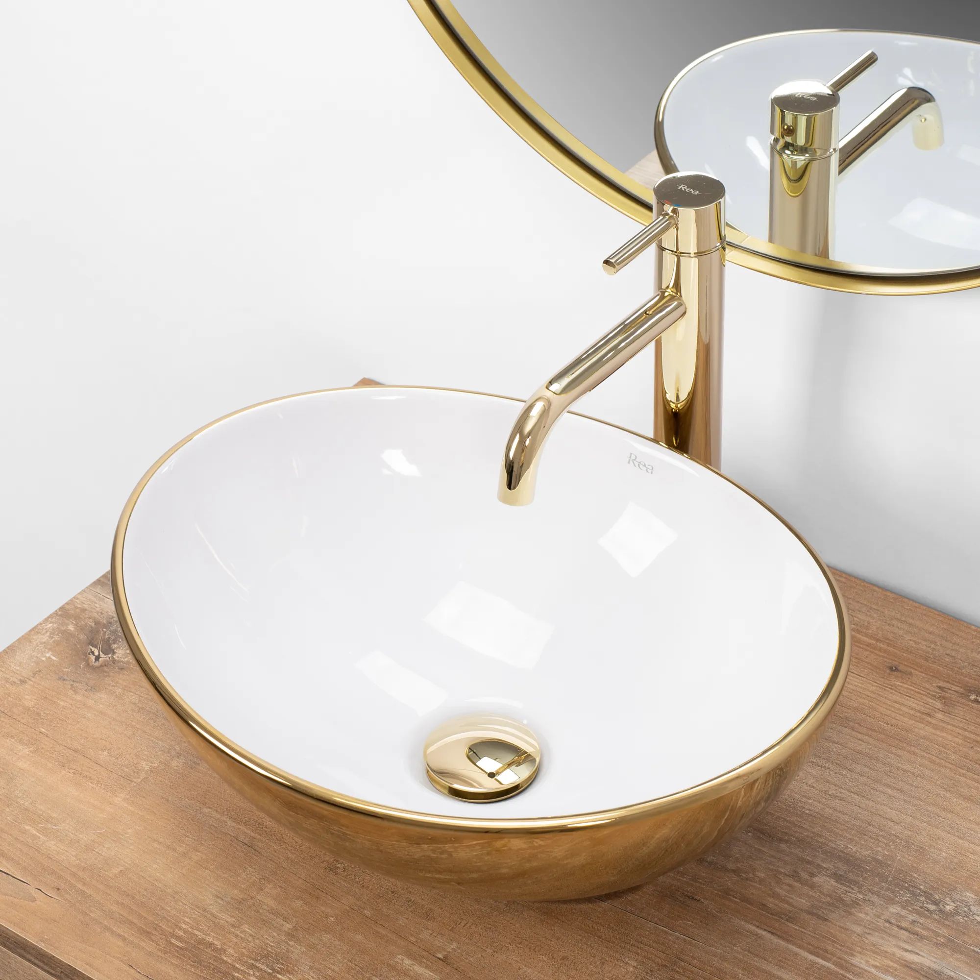 Rea Sofia Gold umywalka 41x34,5 cm nablatowa owalna biała/złota REA-U0456 - Wysyłka w 24h