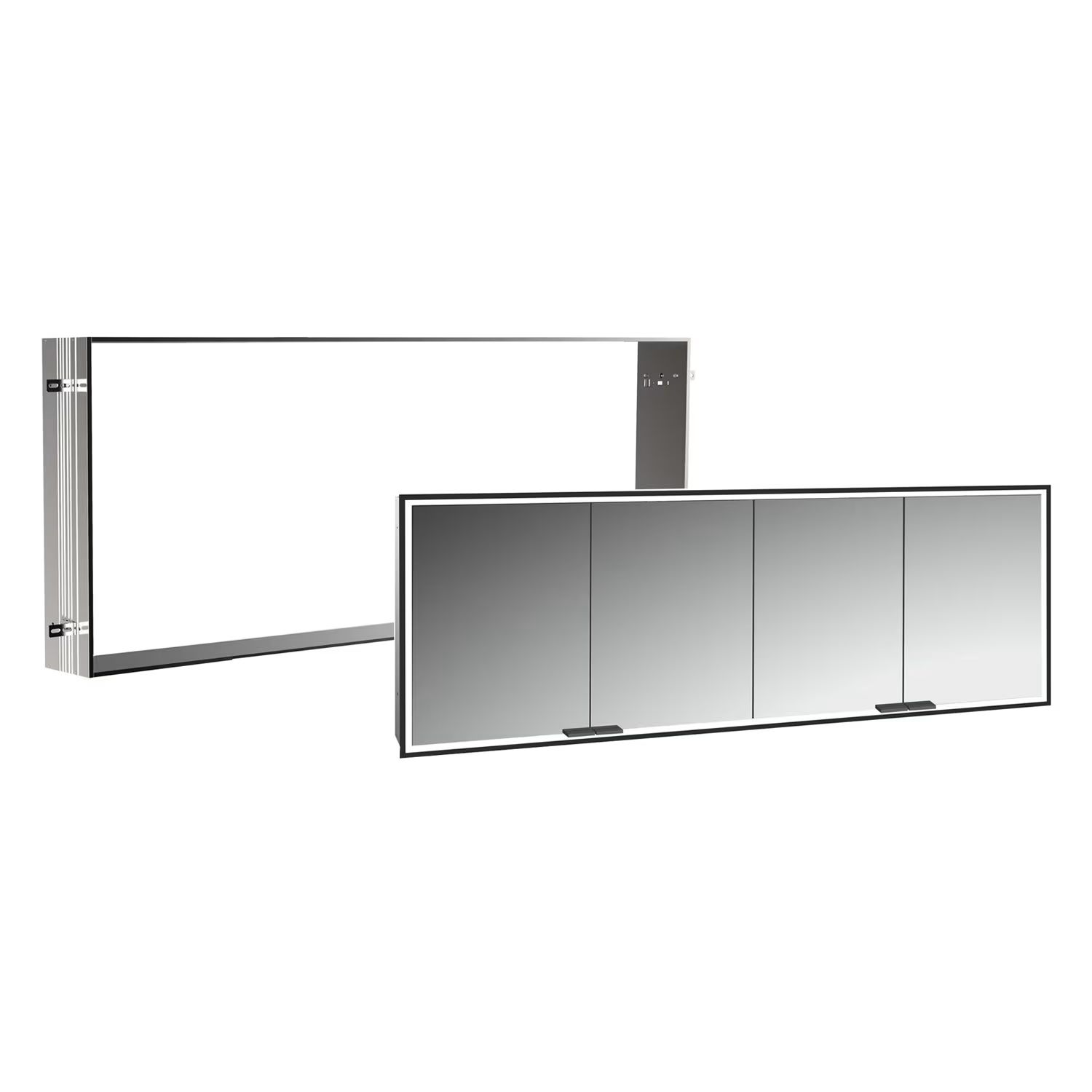 Zestaw Kronenbach Cube 2.0 szafka 200x17x70 cm z lustrem wpuszczana czarny mat z ramą montażową KB100231MB-Set