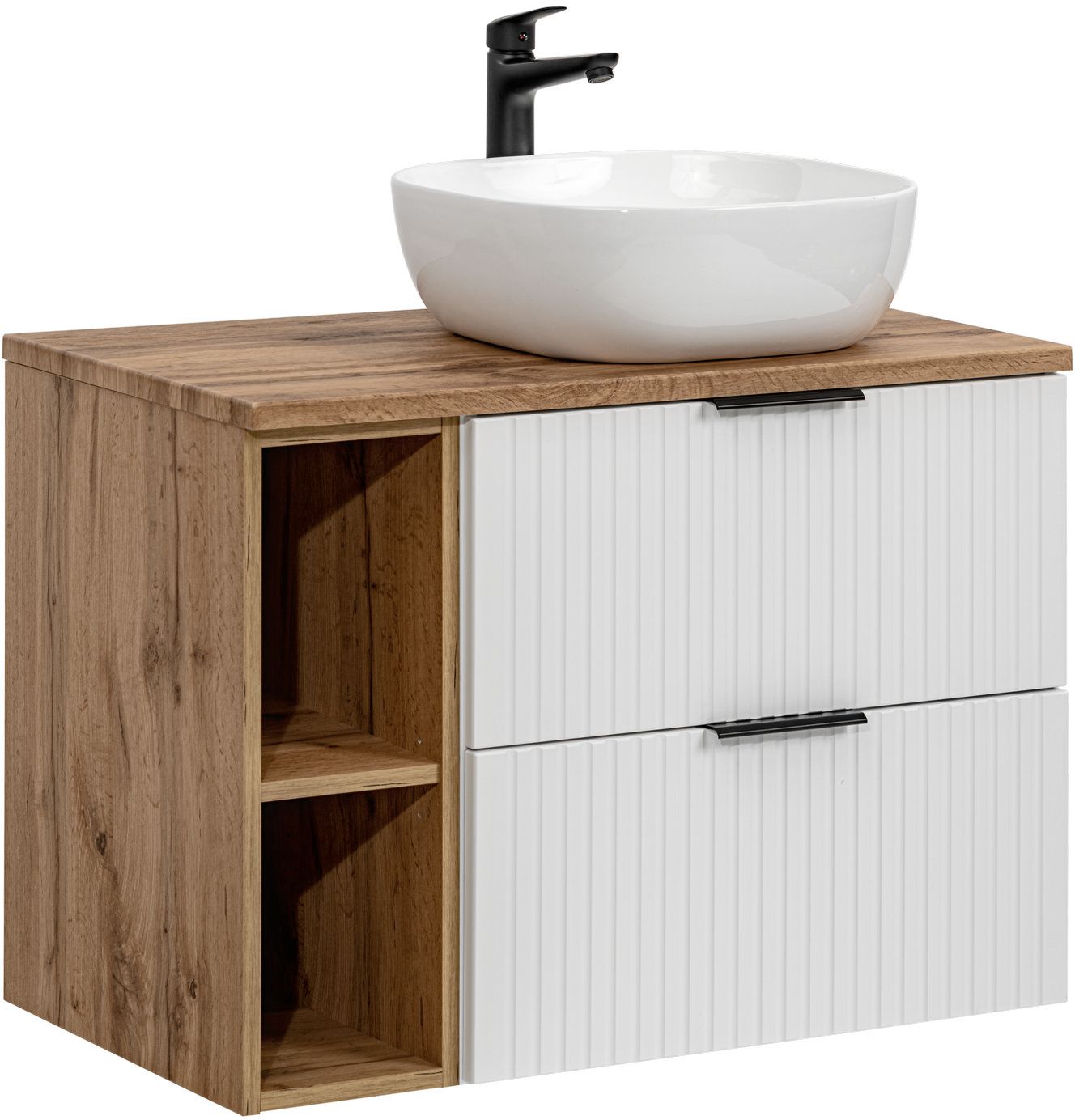 Zestaw Comad Adel White szafka 60x46 cm podumywalkowa wisząca biała z blatem, umywalką i regałem SET -ADW B 80 CM UN 6252 81-01 WOTAN - Wysyłka w 24h