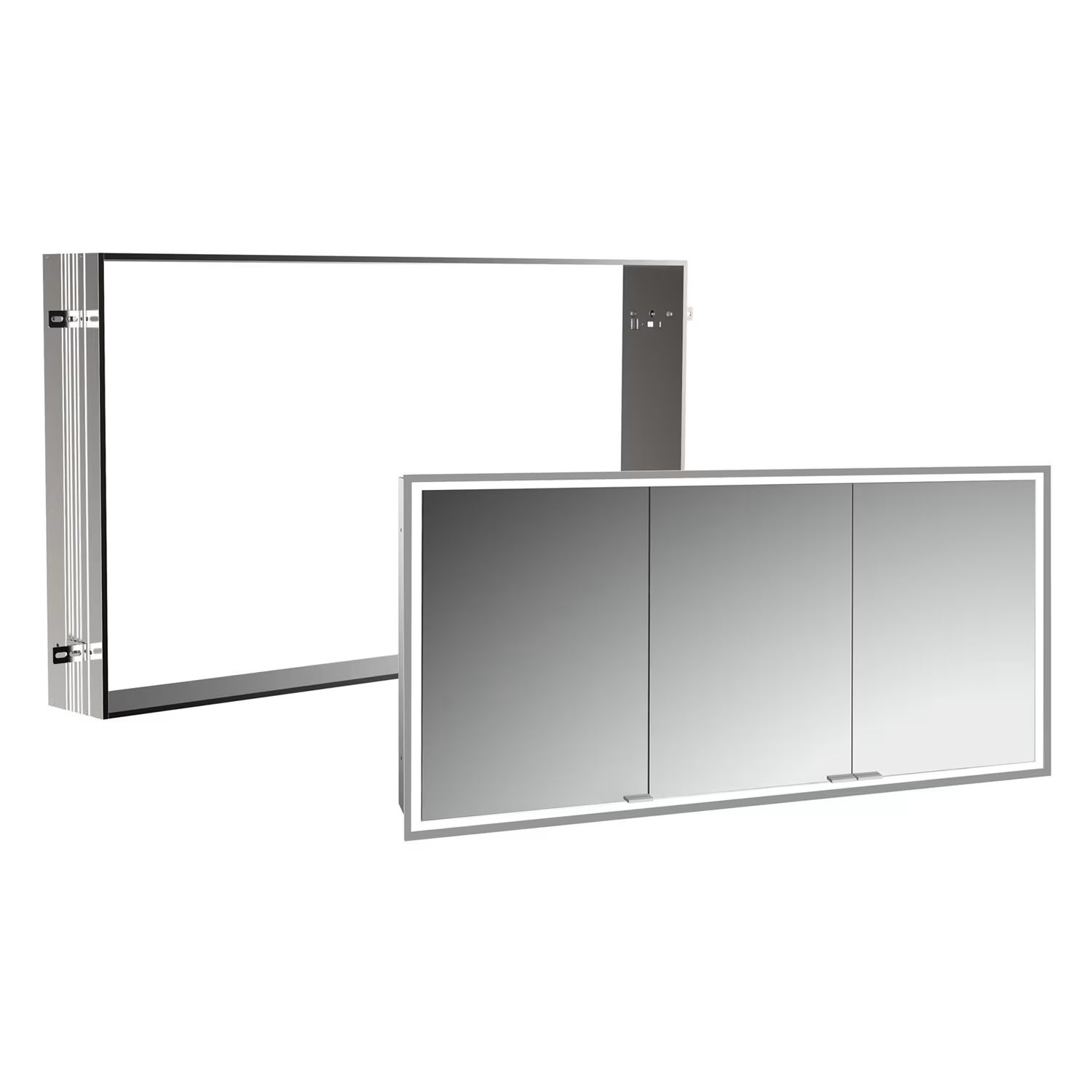 Zestaw Kronenbach Cube 2.0 szafka 140x17x70 cm z lustrem wpuszczana srebro anodowane z ramą montażową KB100213CR-Set
