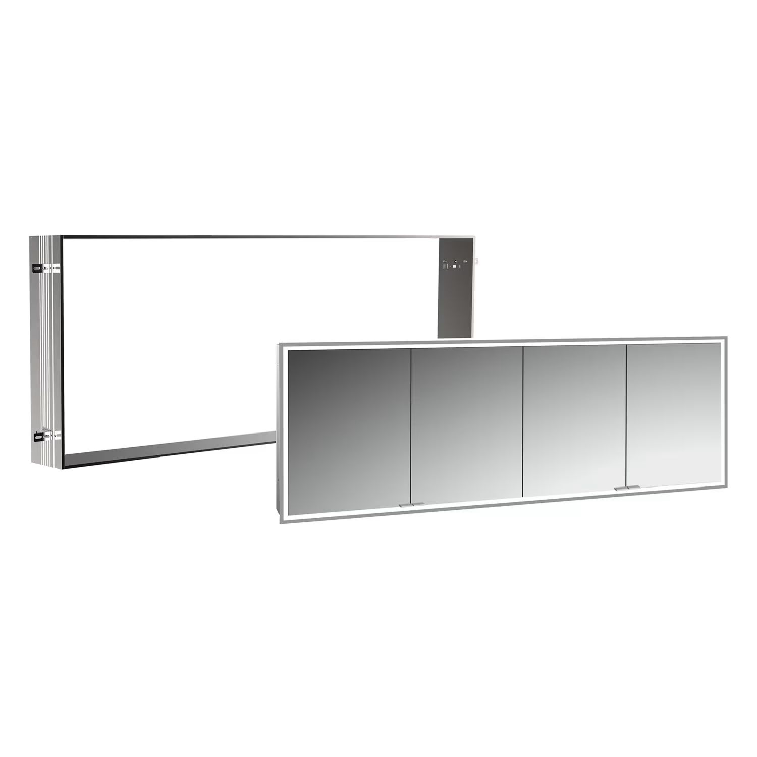 Zestaw Kronenbach Cube 2.0 szafka 200x17x70 cm z lustrem wpuszczana srebro anodowane z ramą montażową KB100215CR-Set