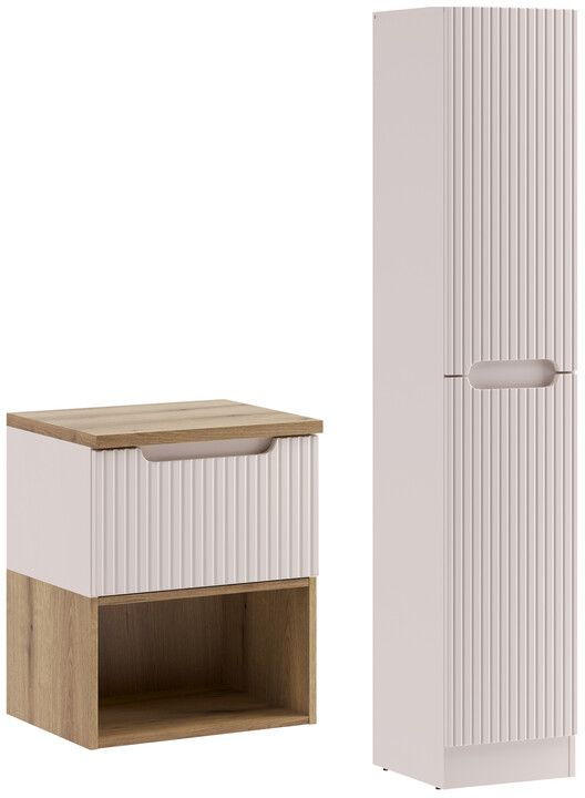 Zestaw Comad Nova Cashmere szafka 50 cm podumywalkowa wisząca z blatem szafką boczną wysoką i regałem dolnym kaszmir SET-NOC B OAK ...