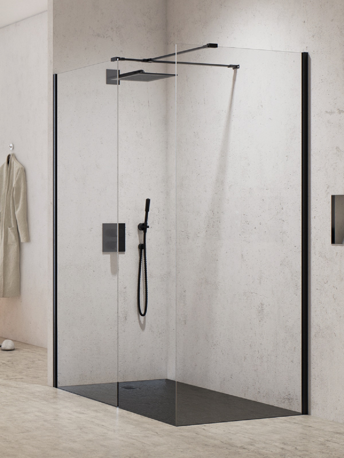 New Trendy New Modus Black kabina prysznicowa walk-in 130x90 cm prostokątna czarny mat/szkło przezroczyste EXK-5632
