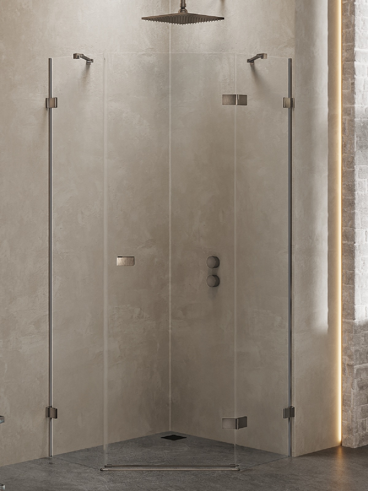New Trendy Avexa kabina prysznicowa 90x90 cm pięciokątna prawa gunmetal szczotkowany/szkło przezroczyste EXK-3832