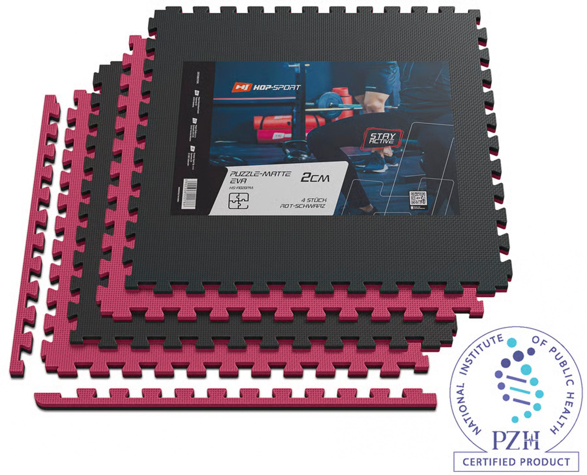 Mata puzzle EVA 2cm czarno/czerwona -12 sztuk