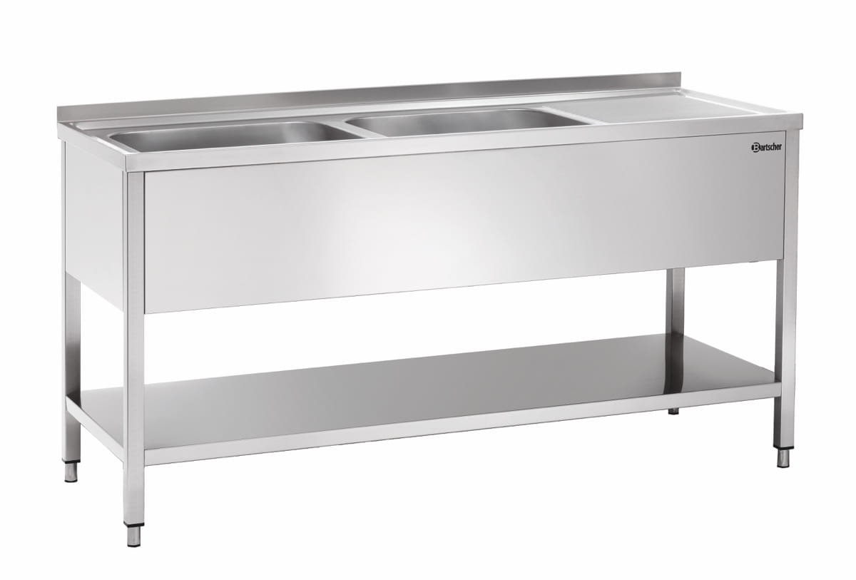 Basen gastronomiczny 180x70x85 2 komory + ociekacz po prawo