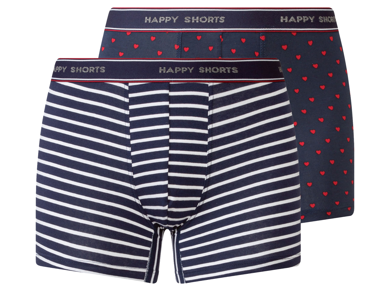 Happy Shorts Bokserki męskie z dżerseju, 2 pary L, Ciemnoniebieski/paski