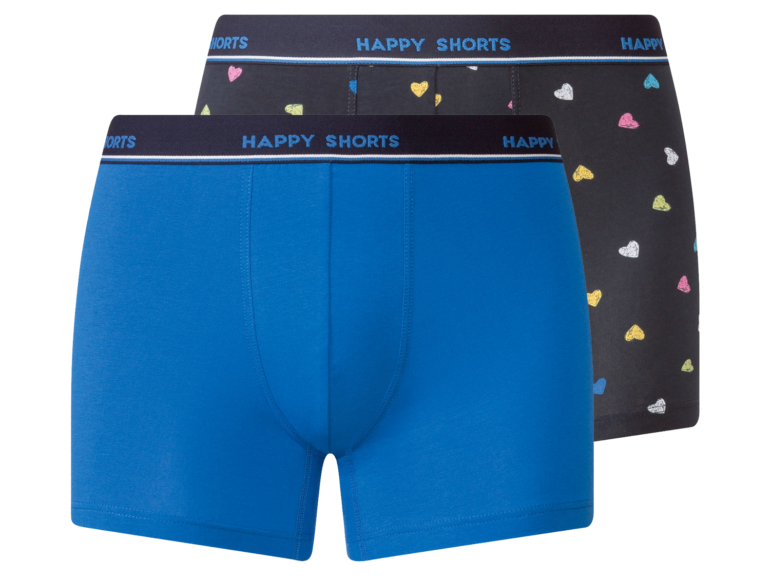 Happy Shorts Bokserki męskie z dżerseju, 2 pary M, Ciemnoniebieski/niebieski