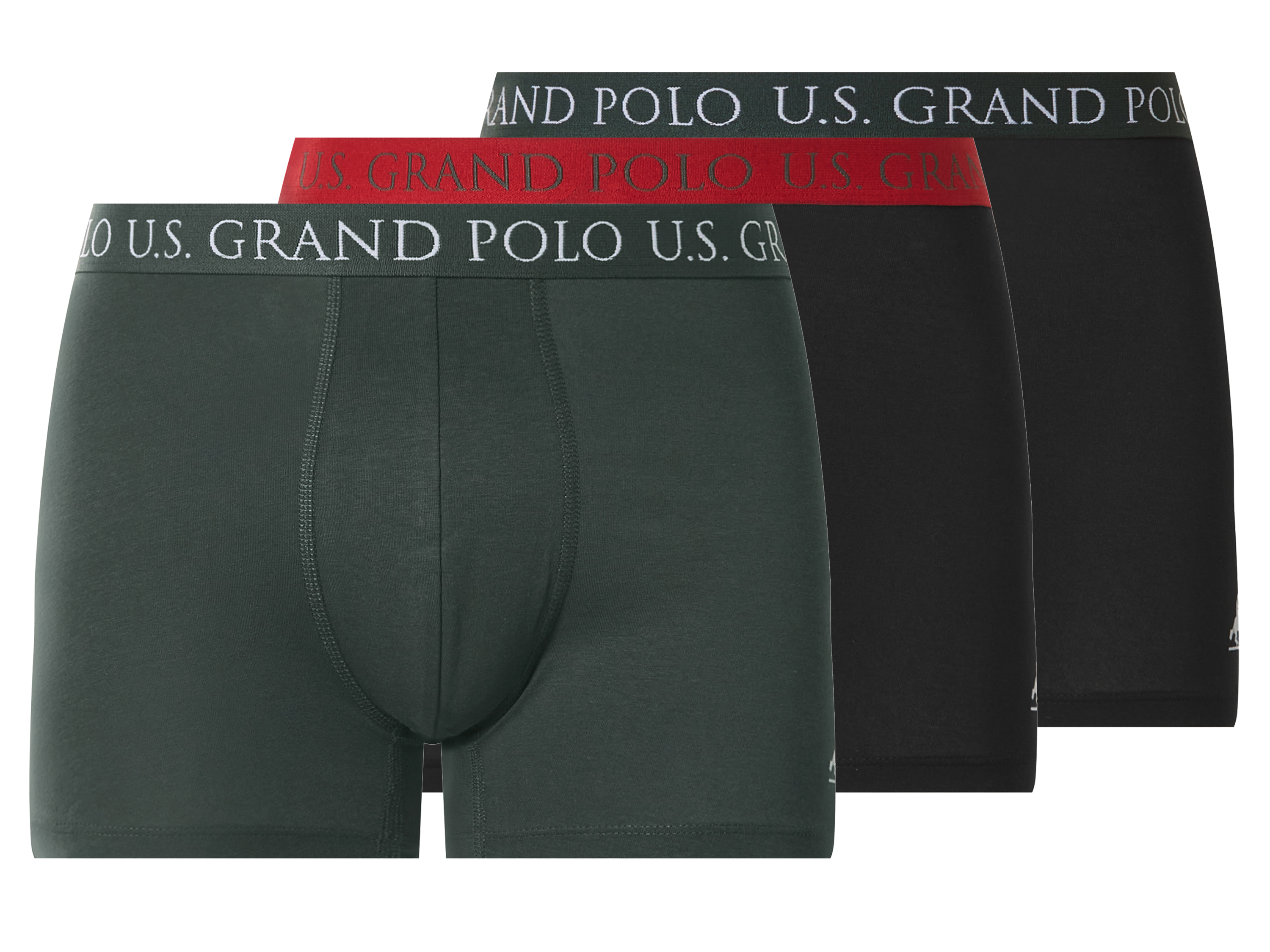 esmara Men U.s. Grand Polo Bokserki męskie z bawełną, 3 pary Czarny/ zielony, 8/Xxl