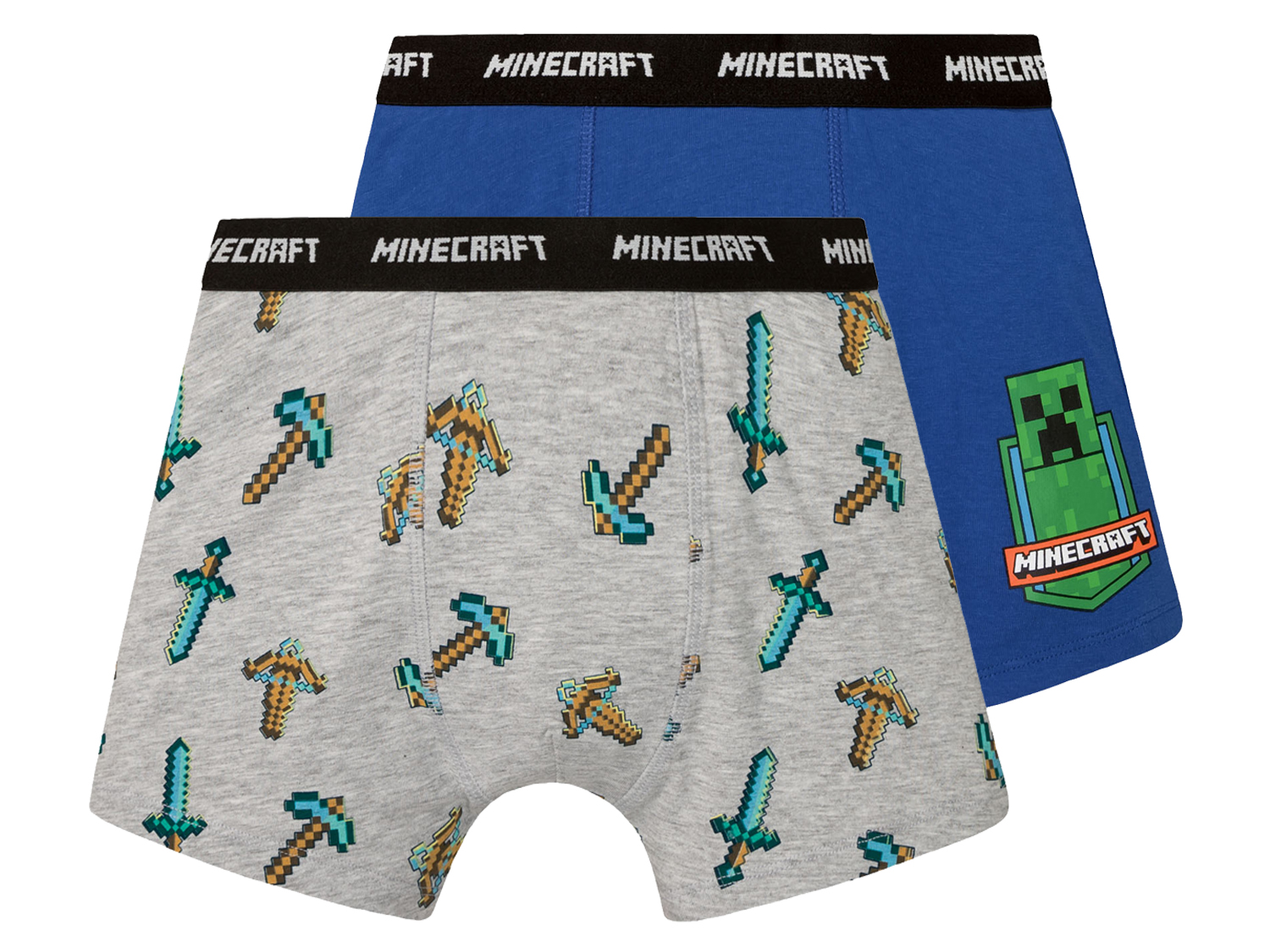 Minecraft Bokserki chłopięce, 2 pary Szary/niebieski, 104