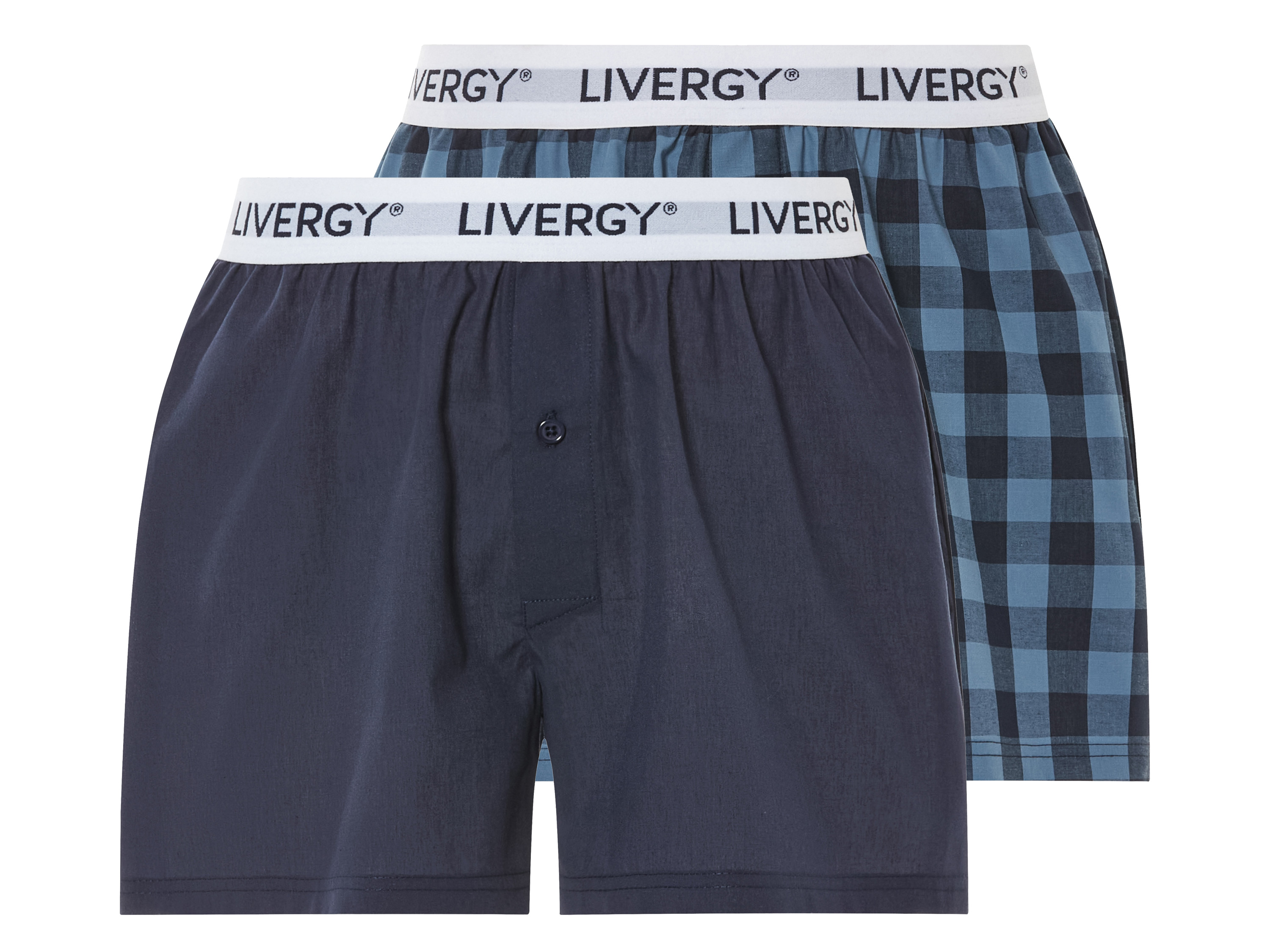Livergy Bokserki męskie z bawełny, 2 pary W kratkę/niebieski, 5/M