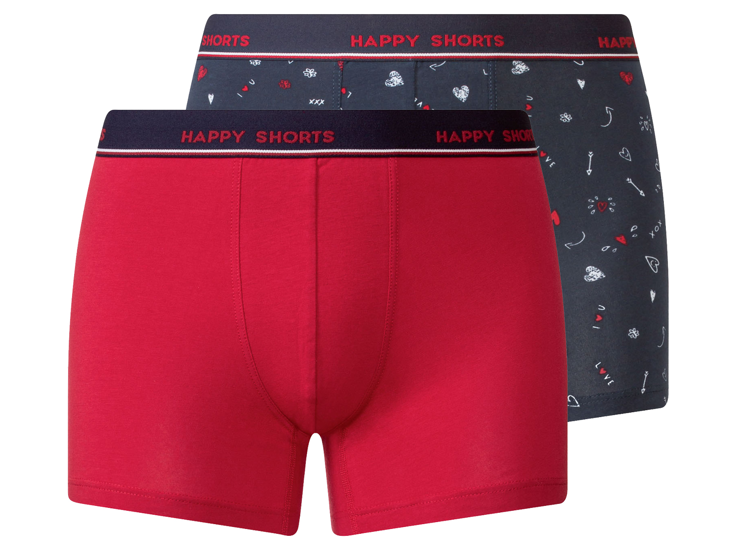 Happy Shorts Bokserki męskie z dżerseju, 2 pary XL, Ciemnoniebieski/czerwony
