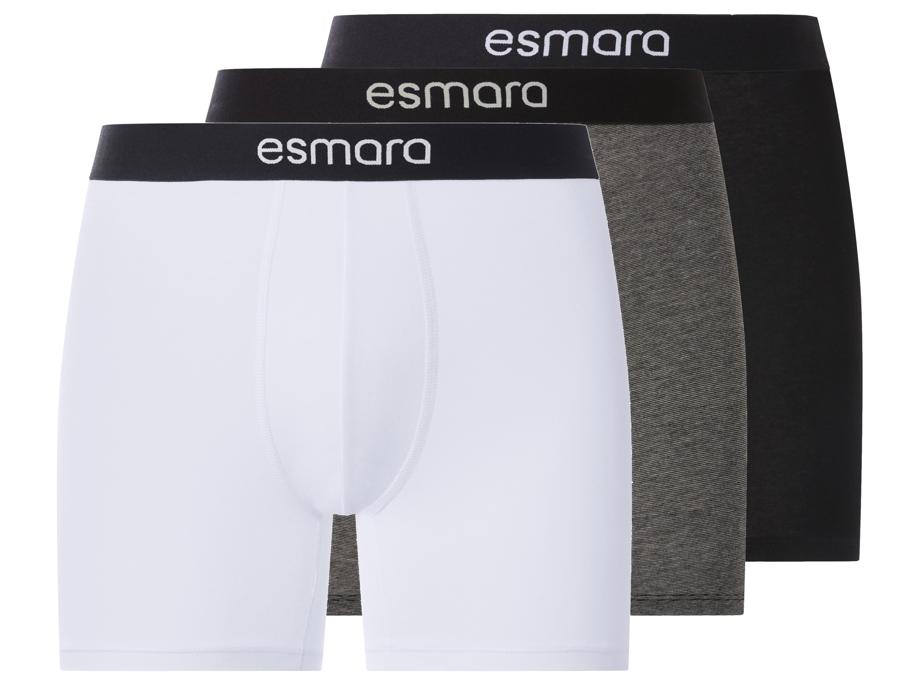 esmara Men Długie bokserki męskie z biobawełną, 3 pary Czarny/ szary/ biały, 8/Xxl