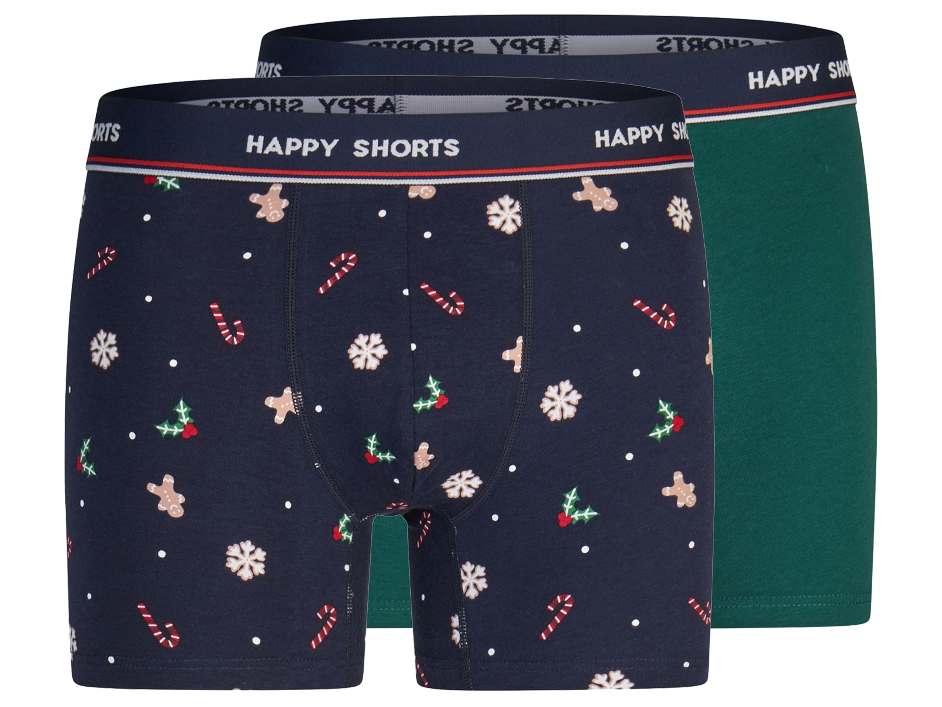 Happy Shorts Bokserki męskie z bawełną, 2 pary Zielony/ granatowy, L
