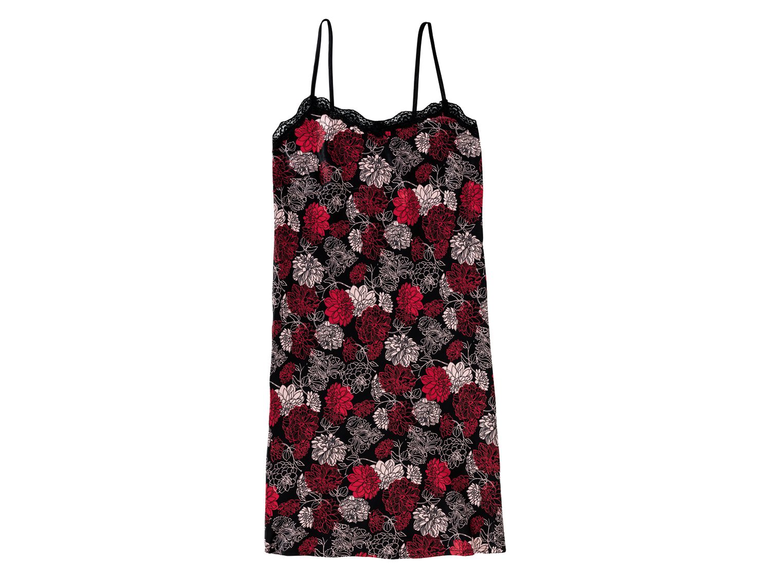 Esmara Lingerie Damska satynowa koszula nocna Nadruk na całej powierzchni/czarny, 42
