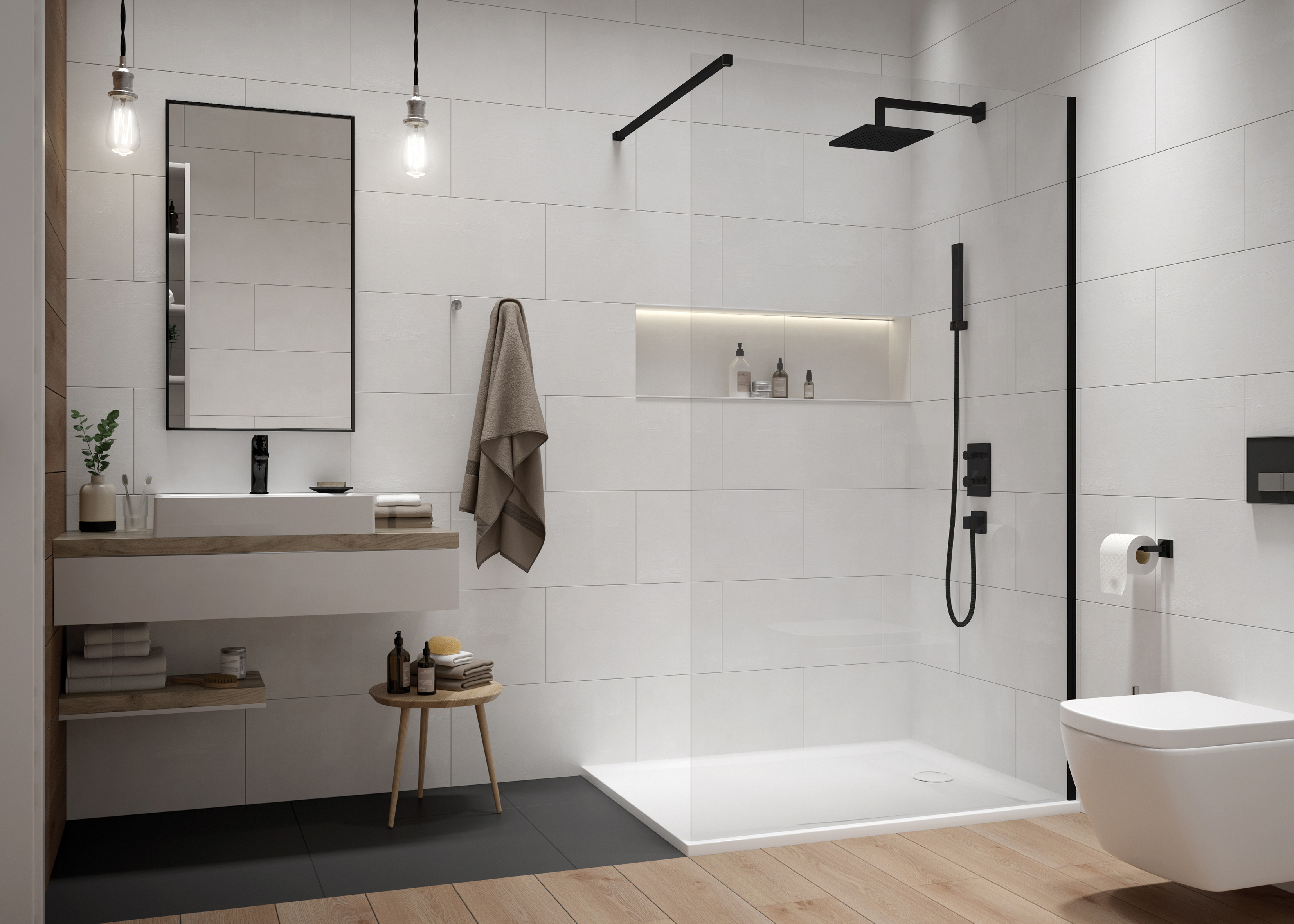 Darmowa Dostawa - Ścianka prysznicowa walk-in 90 cm czarny mat/szkło przezroczyste Sanplast Exa Line 600540143059401