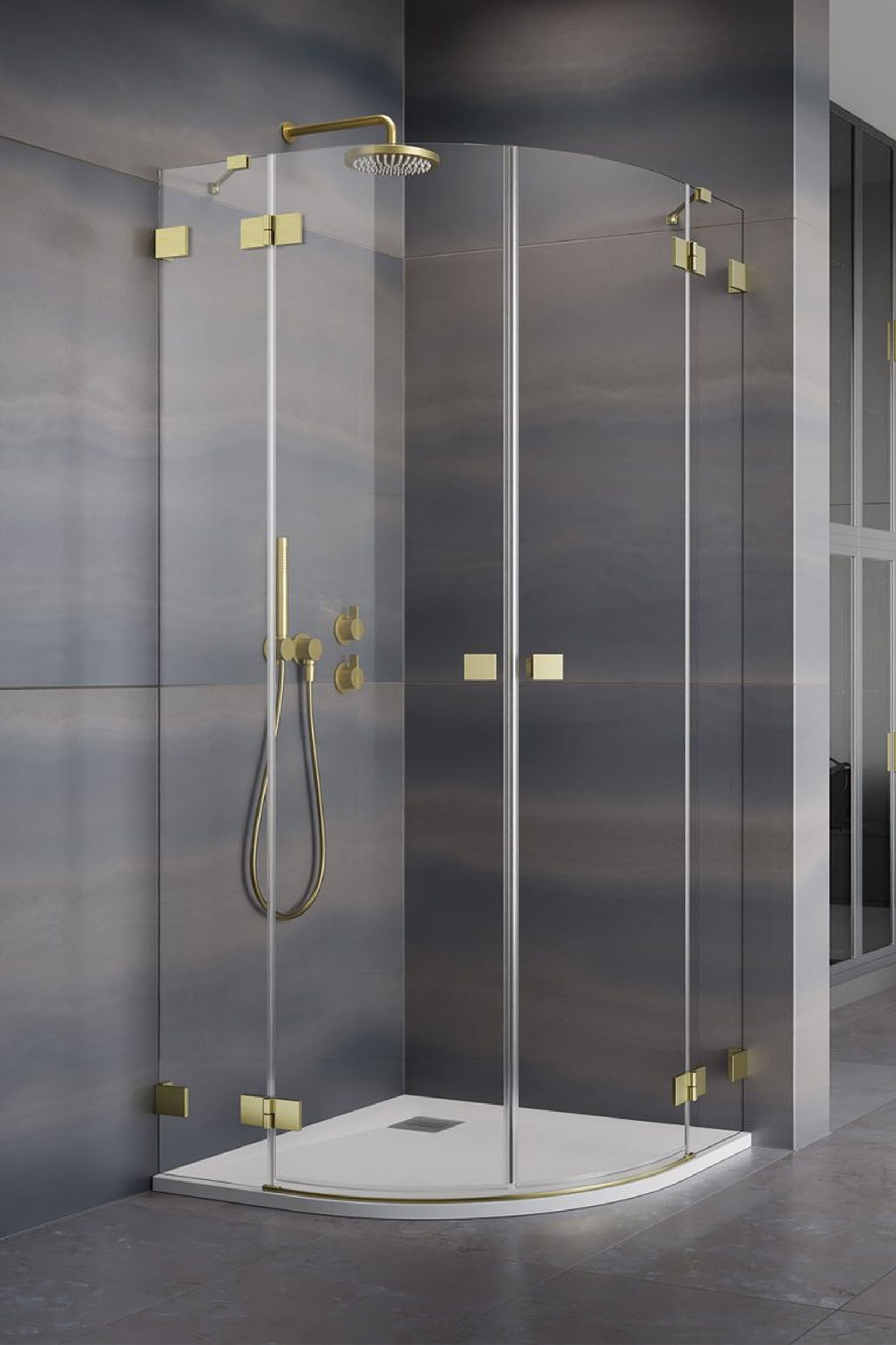Darmowa Dostawa - Kabina prysznicowa półokrągła 80x80 cm Radaway Essenza Pro Brushed Gold PDD 100950809901L/100950809901R