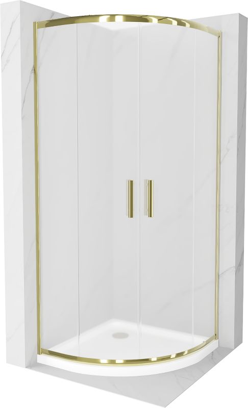 Kabina prysznicowa Mexen Rio półokrągła 90 x 90 cm szron złota + brodzik Flat biały