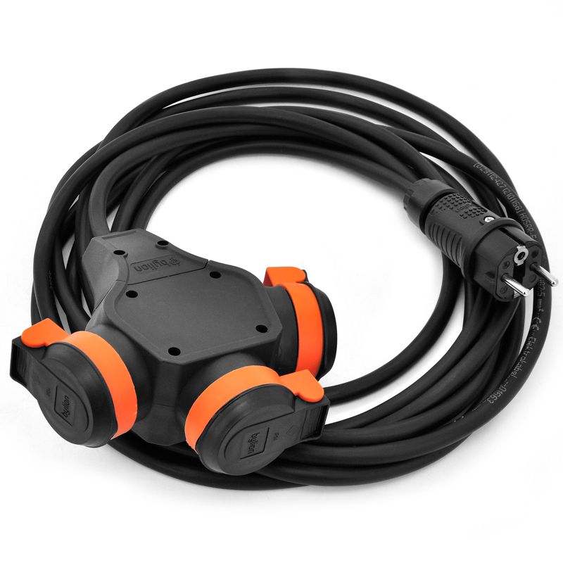 Przedłużacz ogrodowy ELS Elektrotechnika 2OW16103TR rozdzielacz gumowy 3x230V IP54 H05RR-F 3x2,5 mm2, czarno-pomarańczowy, 10 m.