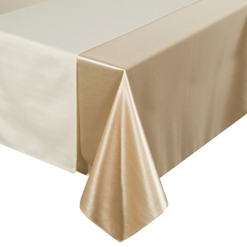 Obrus GLAMO Eurofirany 140 x 220 cm z bieżnikiem 33 x 220 cm odcienie beżowego z satynowym połyskiem 1 kpl.
