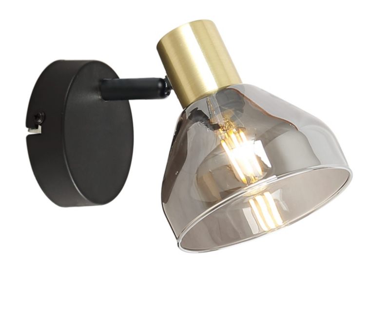 Kinkiet ścienny Candellux Gregory czarny-dymiony-mosiądz-złoty 1 x E14 x 40W IP20 wym: 12 x 15 x 11 cm - 1 szt.