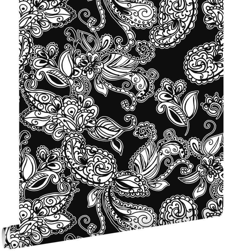 Tapeta ESTAhome funky kwiaty i paisleys czarnymIbiałym 53 cm x 10.05 m - 1 rol.