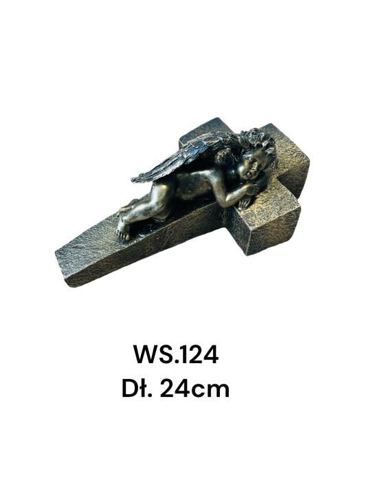 Krzyż figura ze śpiącym aniołem13x22,5x10,5cm złoty 1 szt.