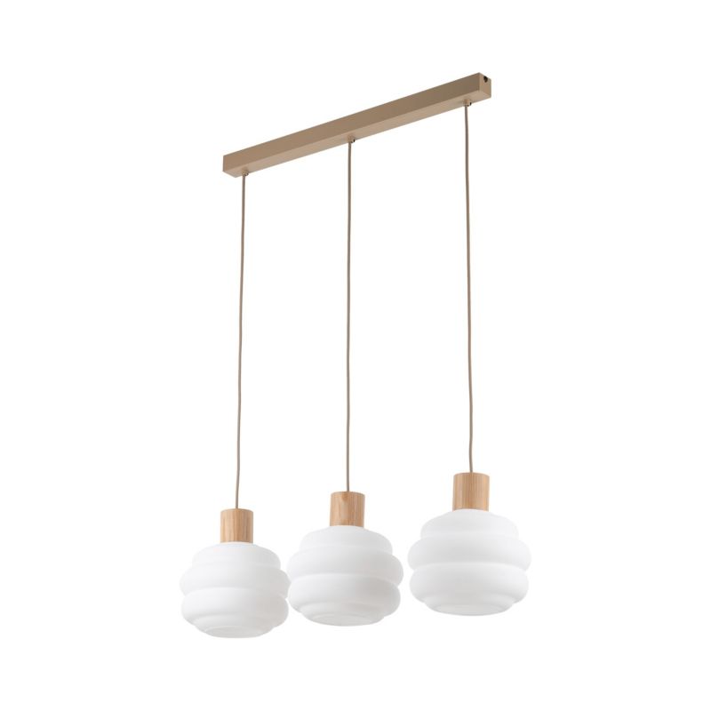 Lampa wisząca TK-Lighting Melia listwa beżowa drewniana z kloszami mlecznymi 3Xe27 - 1szt.