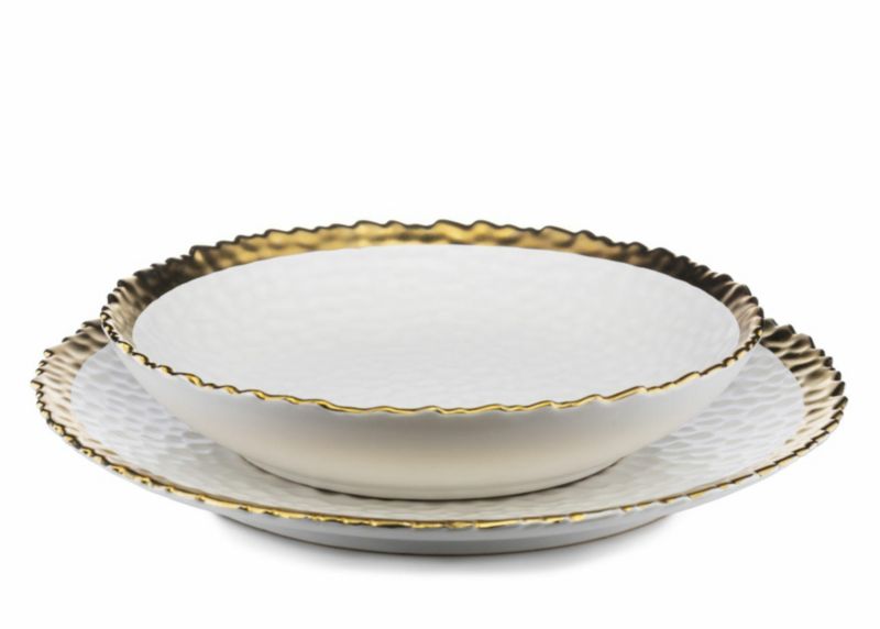 Komplet 2 talerzy Kati White Gold HowHomely 21 cm płaski głęboki biało złoty 1 kpl.