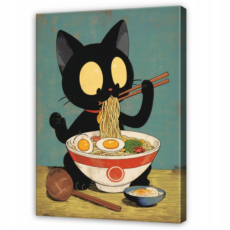 Obraz WALLARENA Do Sypialni Salonu Na Płótnie Kot Retro Ramen Czarny 80x120 cm SPP16492O20 1 szt.