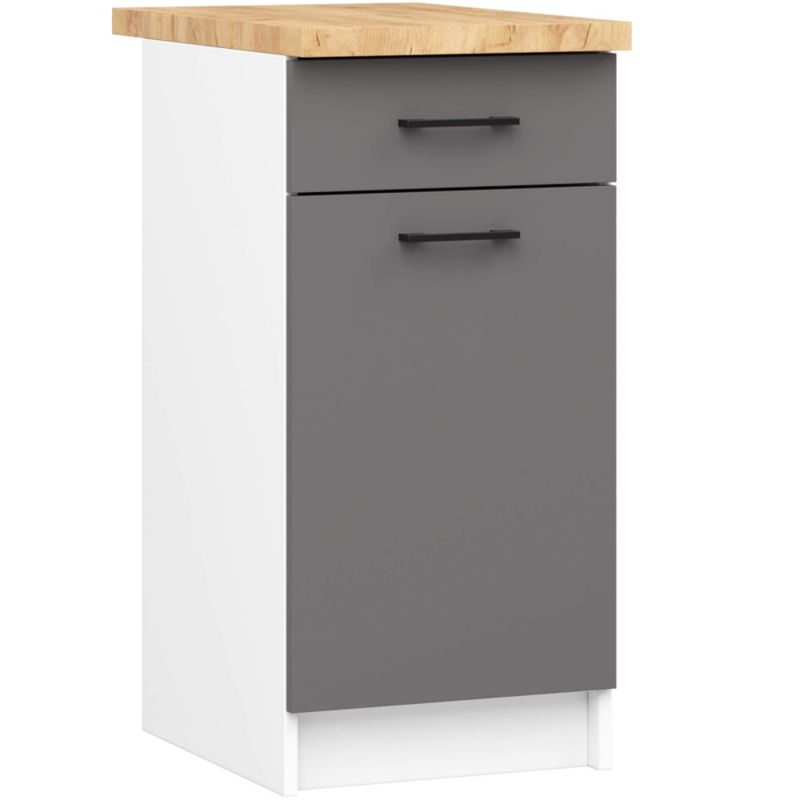 Szafka kuchenna Akord S40 z blatem system Oliwia Biała 40 cm 1 drzwi 1 szuflada kolor Grafit Szary mat 2 półki 40x46x85 cm 1 szt.
