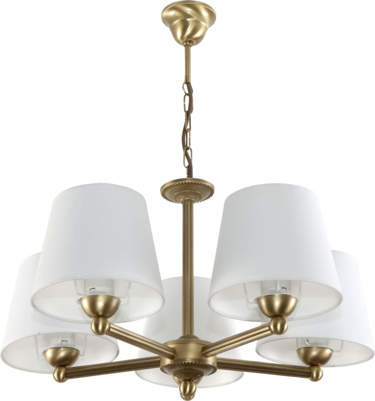 Lampa wisząca EDYLIT żyrandol 5xE27 złota białe abażury stożkowe glamour do salonu GERARDO 11-740 1 szt.
