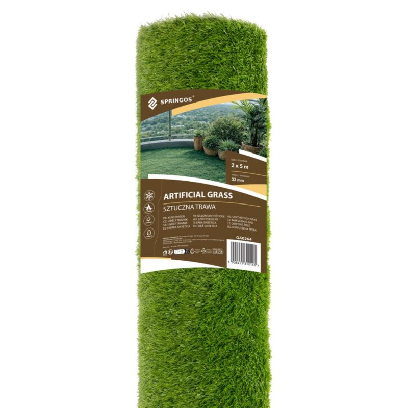 Sztuczna trawa Springos z rolki 2x5 m zielona dywan na taras balkon do ogrodu wykładzina 32 mm 1 szt.