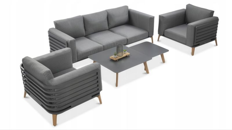 Zestaw Mebli Ogrodowych na Taras Ogród RADISSON Sofa Fotel 2 Stoliki Szary 1 szt