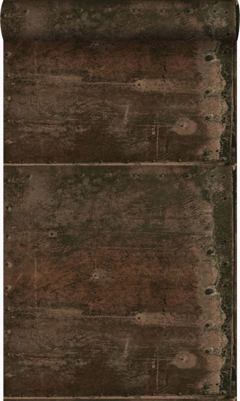 Tapeta Origin Wallcoverings duże wyblakłe zardzewiałe metalowe płytki z nitami rdzawy brąz 53 cm x 10.05 m - 1 rol.