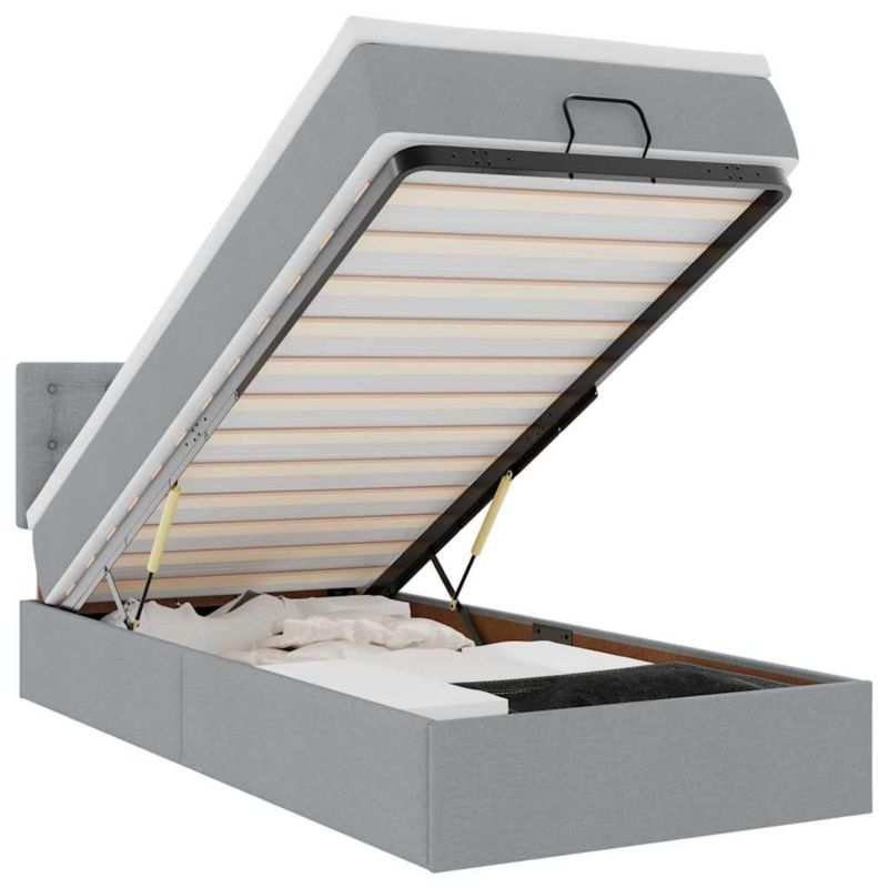Łóżko otomana WaszeMeble z materacem 90x200 cm Jasnoszary tkanina z LED ze schowkiem WM-3312443 1 szt.