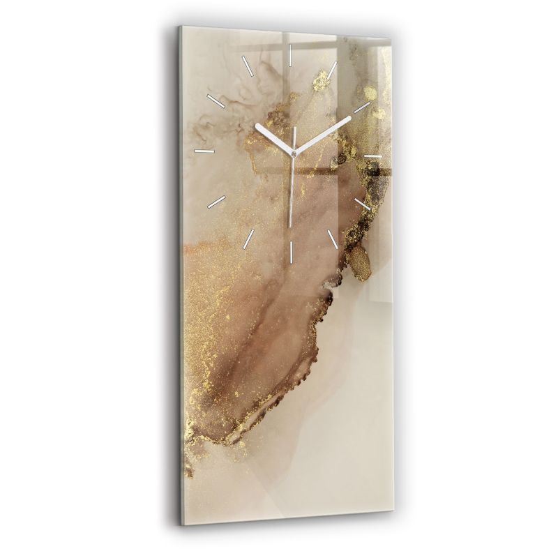 Zegar szklany białe wskazówki Wallfluent 30x60 cm Beżowa sztuka nowoczesna 1 szt.