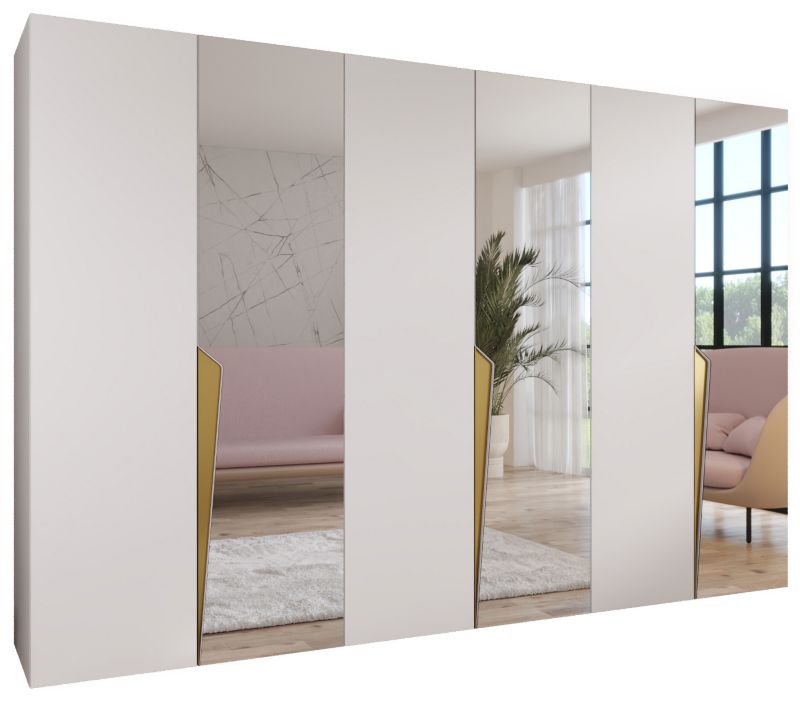 Szafa uchylna z lustrem z lustrem otwierana Abiks PIANO 2 300 (3x100) wys 202 cm Biały + Złoty 1 szt