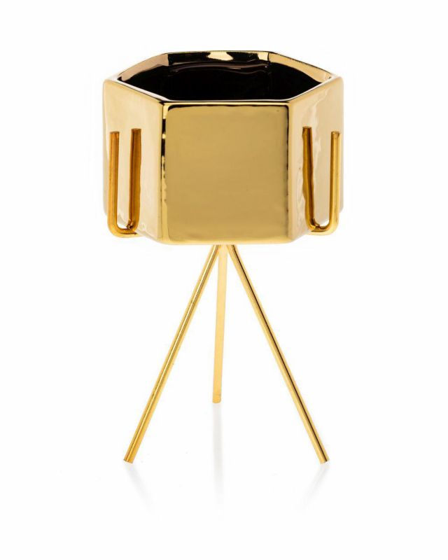Doniczka Sashi Gold HowHomely złota ceramiczna h18,5 cm 1 szt.