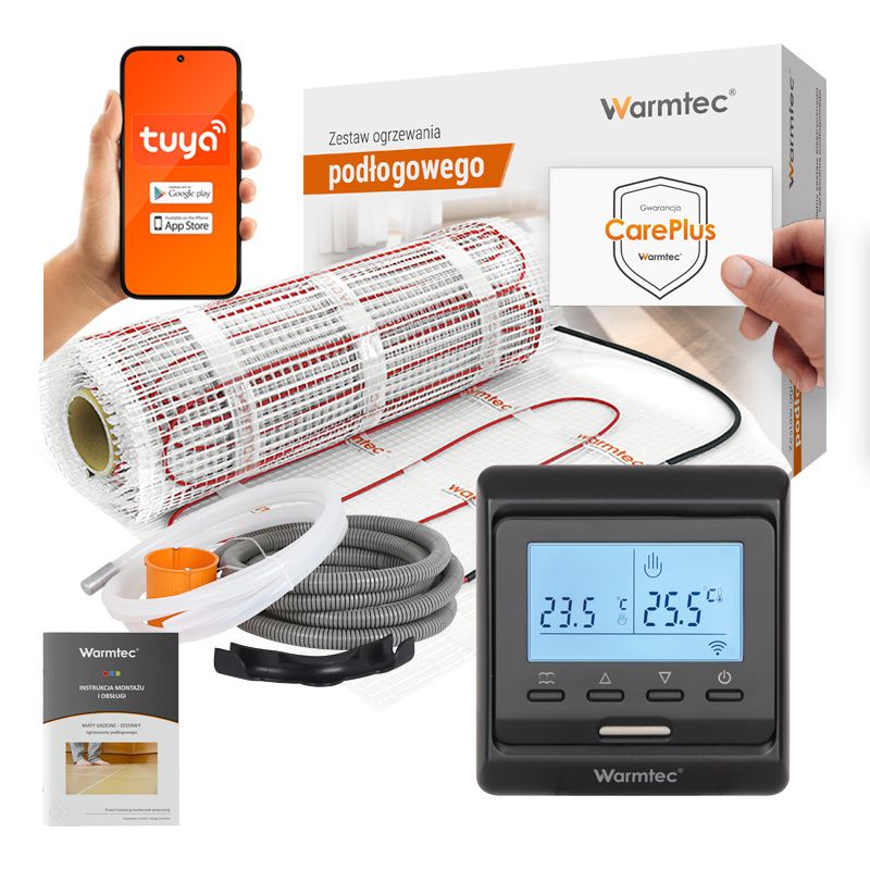 Mata grzewcza grzejna pod płytki Warmtec 14m² 170W/m² WiFi zestaw DS2-140/T510 czarny 1szt.