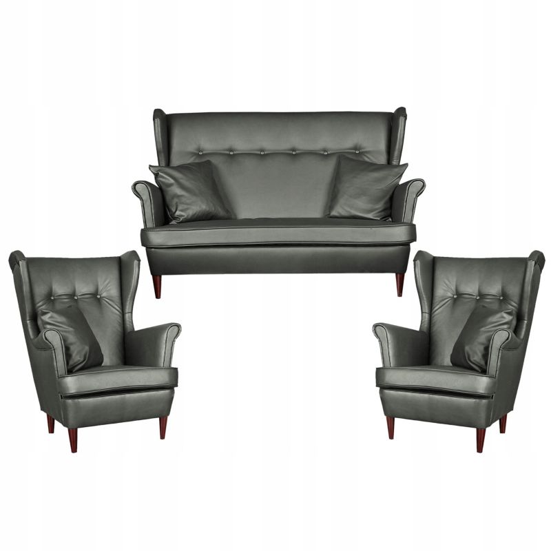 Zestaw wypoczynkowy uszak do salonu sofa fotele Family Meble Eco skóra szary 1szt