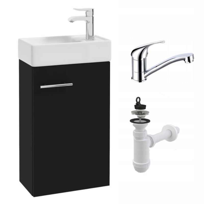 Szafka Łazienkowa Stamar 400 mm Wisząca z Umywalką Czarny Mat Bateria Obrotowa Chrom 1 szt