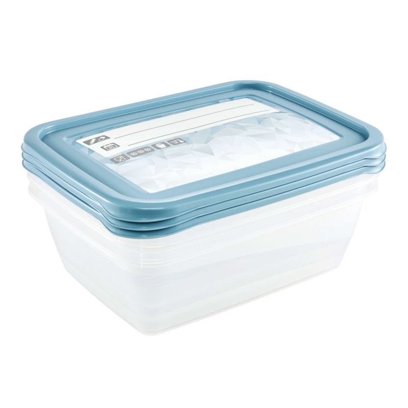 Zestaw 3 pojemników na żywność z etykietą wielokrotnego zapisu KEEEPER MIA "MAGIC ICE" 20,5x15,5x6,5 Nordic blue 3 szt. x 1,25l