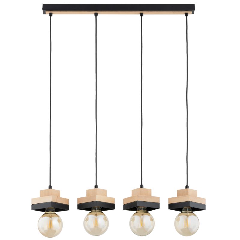 Lampa wisząca drewniane elementy Alfa MIKO czarna 4xE27x15W IP20 wym:90x62x13cm - 1 szt.