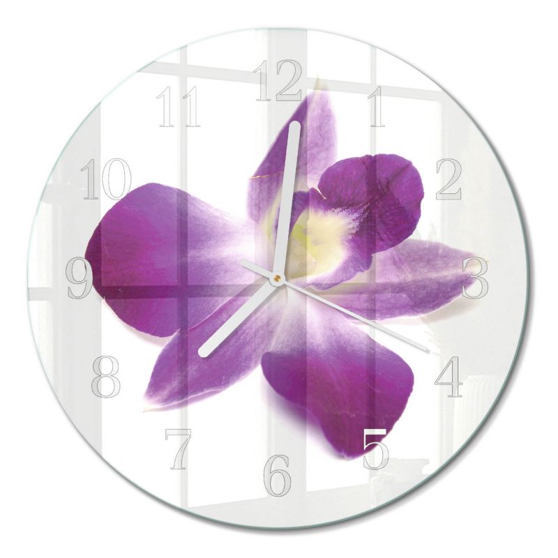 Dekoracyjny Zegar Ścienny Tulup fi30 cm z Białymi Wskazówkami Kwiat Orchidei 1 szt.