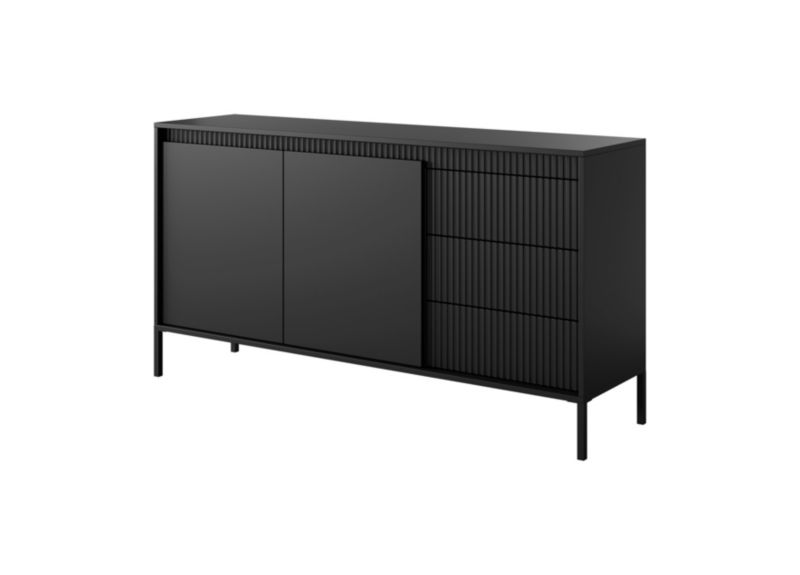 Komoda dwudrzwiowa z szufladami Bettso Senso 153 cm szeroka ryflowana czarna 1szt.