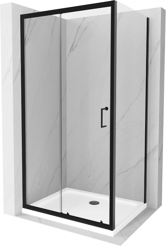 Kabina prysznicowa Mexen Apia rozsuwana 140 x 80 cm transparent czarna + brodzik Flat biały